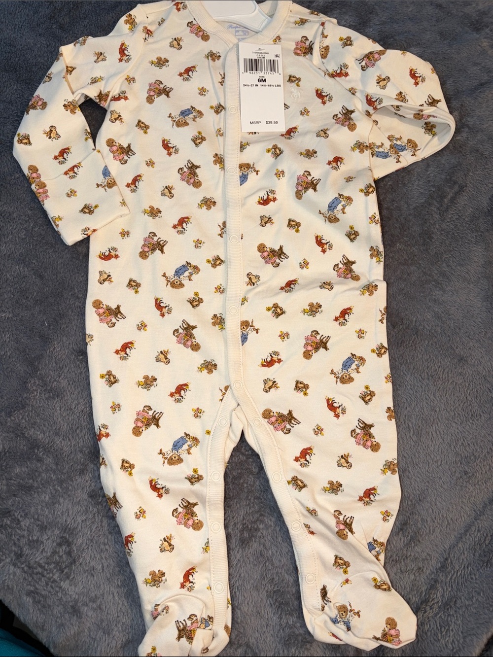 Ralph Lauren Cream Footed One-Piece with Multi-Colored Toy Print